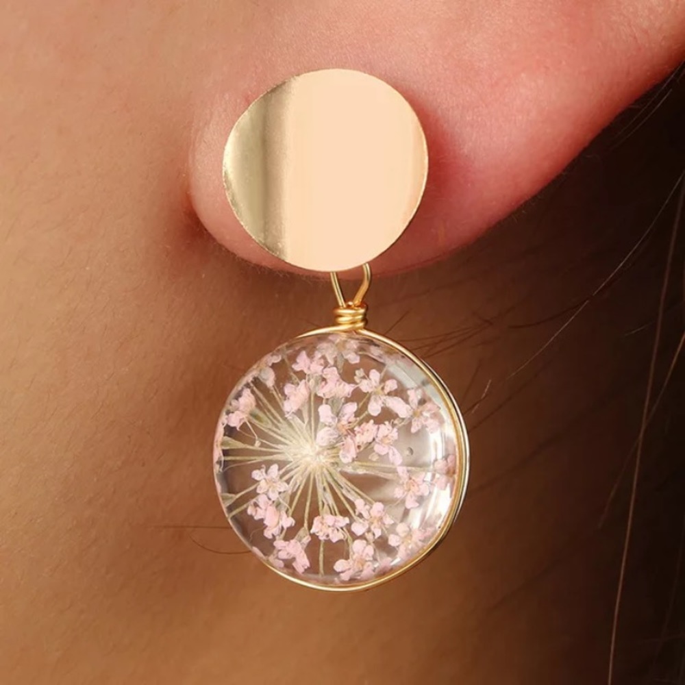 Pink Flowers Acrylic Earrings - Picture 2 of 4